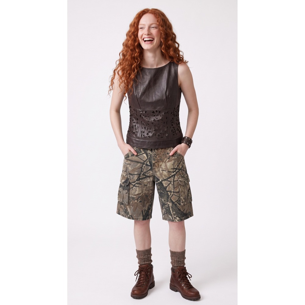 RSQ UNISEX Size 28 Tree Camo Cargo Shorts Brown Green Woodland Utility Denim